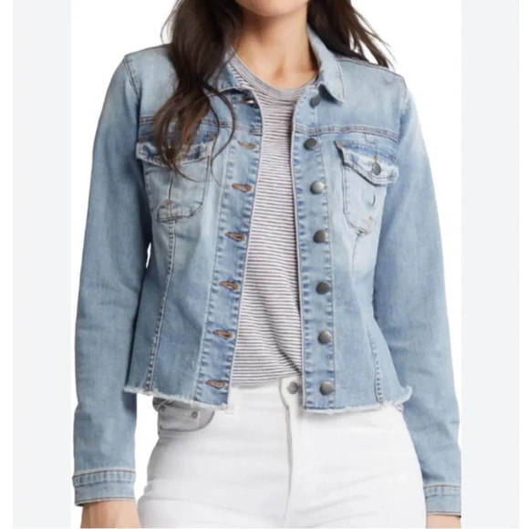 Kut From the Kloth Light Wash Distressed Jean Jacket - Picture 1 of 16